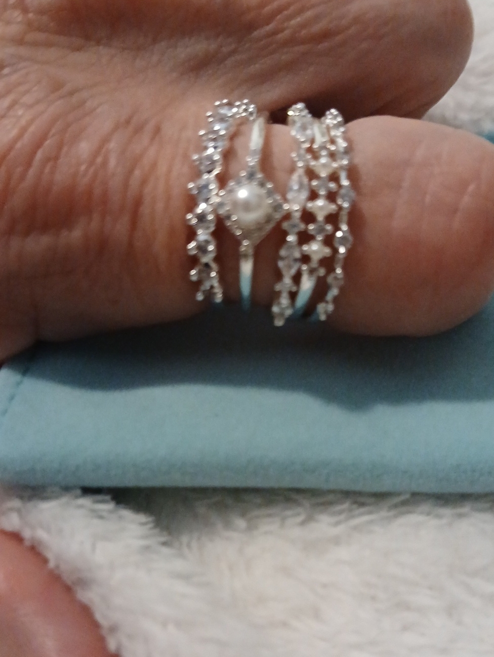 Silver Pearl Accent Stackable Ring - White
